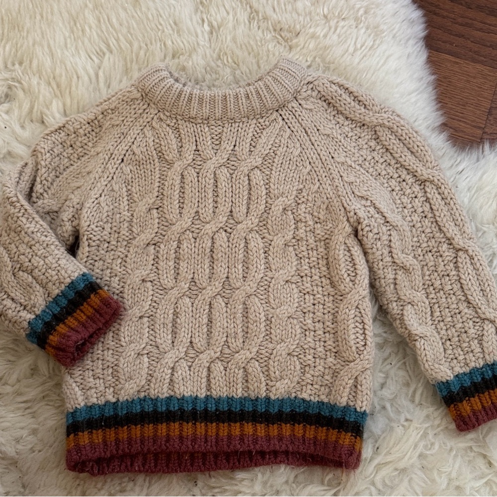 ZARA BABY KNIT WEAR 6-9M Chunky Knit Sweater with Striped Cuffs Adorable Baby